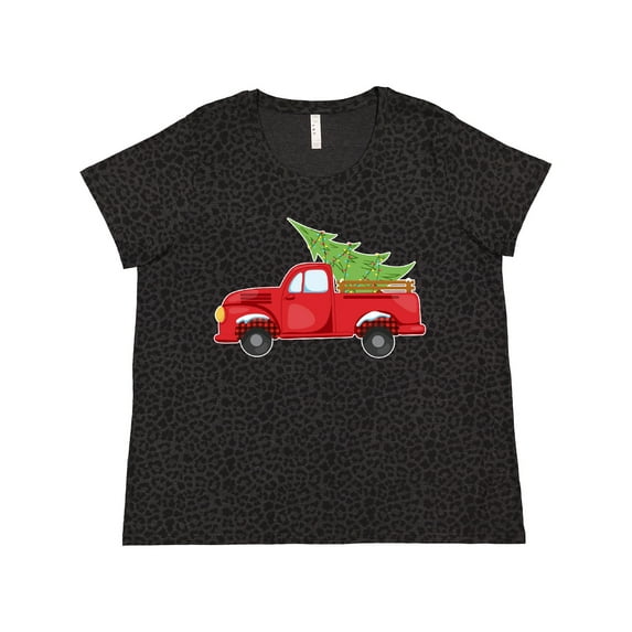 Inktastic Christmas Vintage Truck with Christmas Tree Women's Plus Size T-Shirt