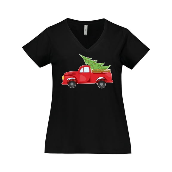 Inktastic Christmas Vintage Truck with Christmas Tree Women's Plus Size V-Neck T-Shirt