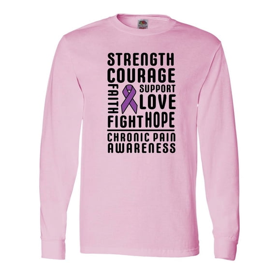 Inktastic Chronic Pain Awareness Strength Courage and Support Long Sleeve T-Shirt