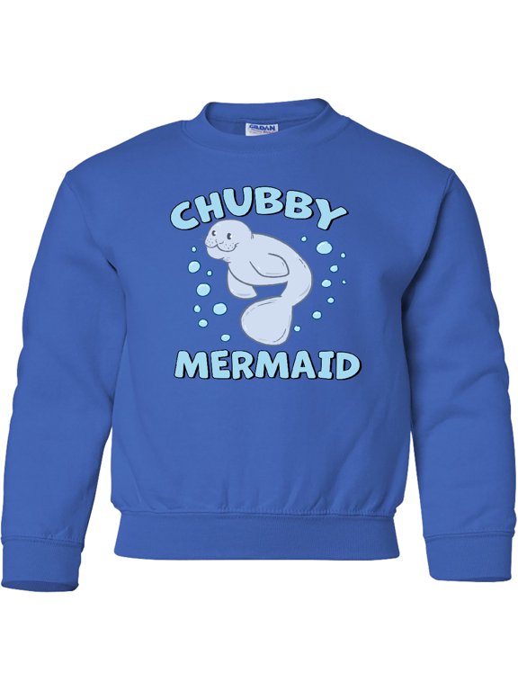 Chubby Mermaid with Cute Manatee and Bubbles Youth Sweatshirt