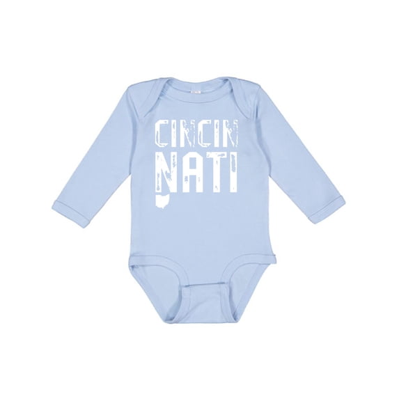 Inktastic Cincinnati, Ohio Distressed Font Boys or Girls Long Sleeve Baby Bodysuit