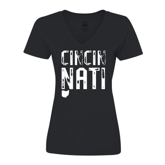 Inktastic Cincinnati, Ohio Distressed Font Women's V-Neck T-Shirt