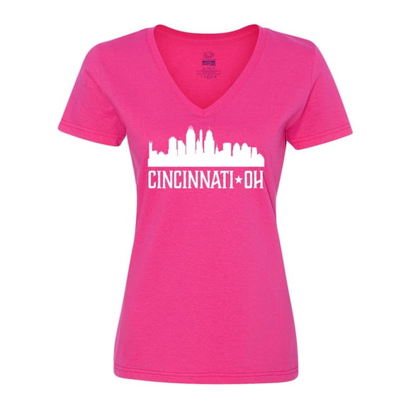 Inktastic Cincinnati Ohio Skyline City Silhouette Women's V-Neck T-Shirt