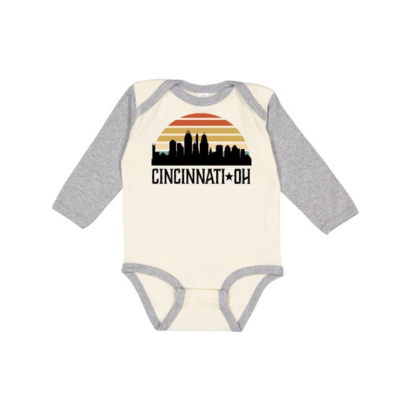 Inktastic Cincinnati Ohio Skyline Retro Boys or Girls Long Sleeve Baby Bodysuit