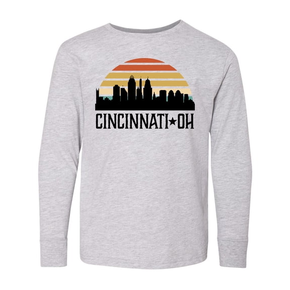 Inktastic Cincinnati Ohio Skyline Retro Long Sleeve Youth T-Shirt