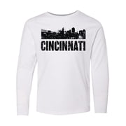 Inktastic Cincinnati Skyline Grunge Long Sleeve Youth T-Shirt