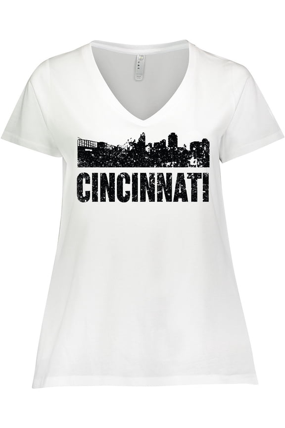 Cincinnati Skyline Grunge Women's Plus Size V-Neck T-Shirt