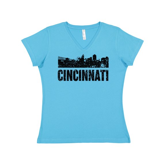Inktastic Cincinnati Skyline Grunge Women's V-Neck T-Shirt