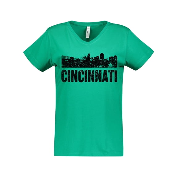Inktastic Cincinnati Skyline Grunge Women's V-Neck T-Shirt
