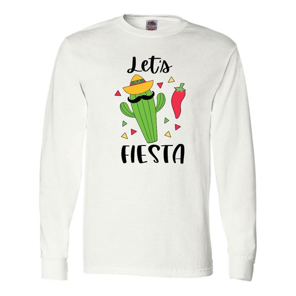 Inktastic Cinco De Mayo Let's Fiesta Cute Cactus with Sombrero Long Sleeve T-Shirt