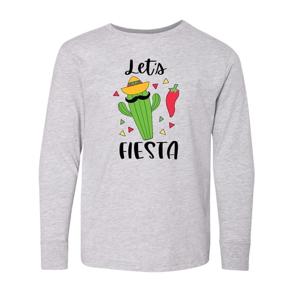 Inktastic Cinco De Mayo Let's Fiesta Cute Cactus with Sombrero Long Sleeve Youth T-Shirt