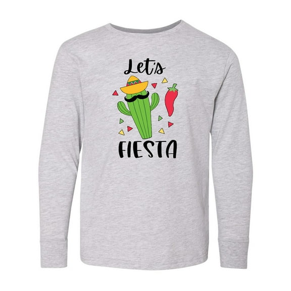 Inktastic Cinco De Mayo Let's Fiesta Cute Cactus with Sombrero Long Sleeve Youth T-Shirt