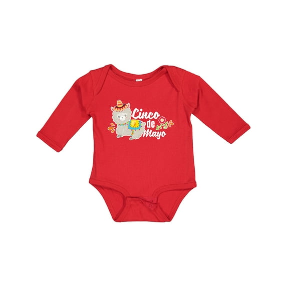 Inktastic Cinco De Mayo with Llama and Flower Boys or Girls Long Sleeve Baby Bodysuit