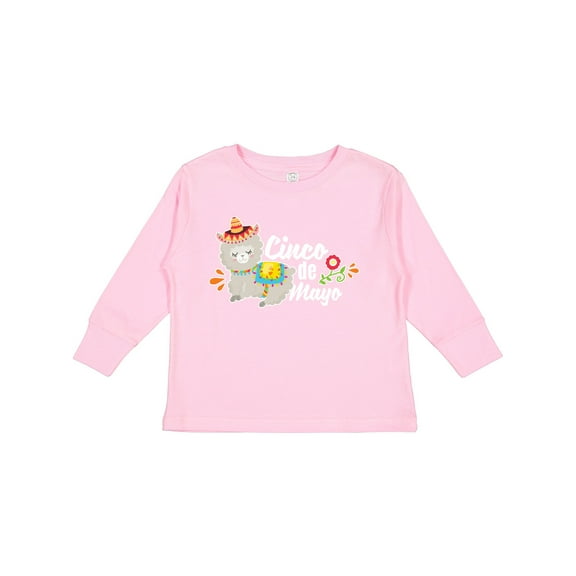 Inktastic Cinco De Mayo with Llama and Flower Boys or Girls Long Sleeve Toddler T-Shirt