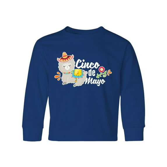 Inktastic Cinco De Mayo with Llama and Flower Long Sleeve Youth T-Shirt