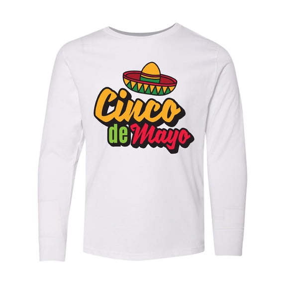 Inktastic Cinco De Mayo with Sombrero Long Sleeve Youth T-Shirt