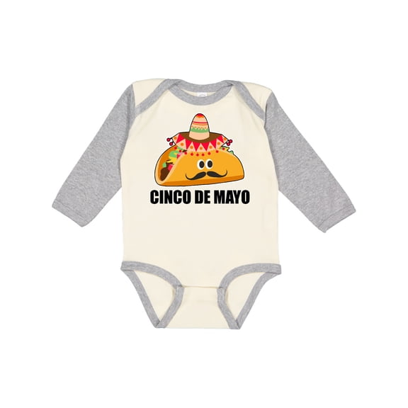Inktastic Cinco De Mayo with Taco with Eyes Mustache and Sombrero Boys or Girls Long Sleeve Baby Bodysuit