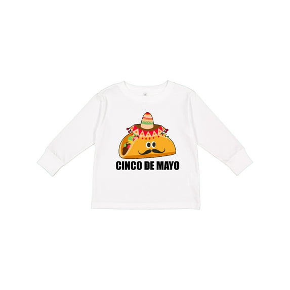 Inktastic Cinco De Mayo with Taco with Eyes Mustache and Sombrero Boys or Girls Long Sleeve Toddler T-Shirt