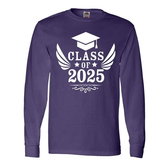 Inktastic Class of 2025 with Graduation Cap and Wings Long Sleeve T-Shirt