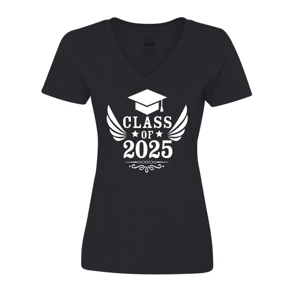 Inktastic Class of 2025 with Graduation Cap and Wings Women's V-Neck T-Shirt