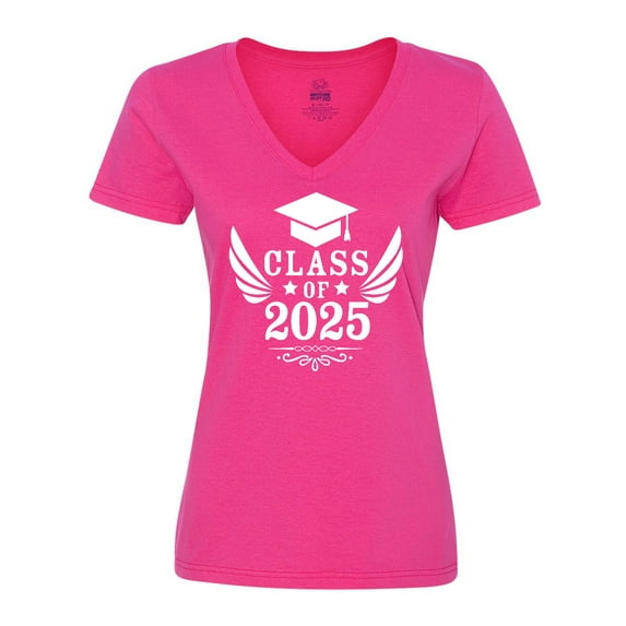 Inktastic Class of 2025 with Graduation Cap and Wings Women's V-Neck T-Shirt