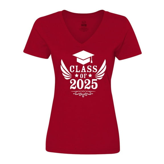 Inktastic Class of 2025 with Graduation Cap and Wings Women's V-Neck T-Shirt