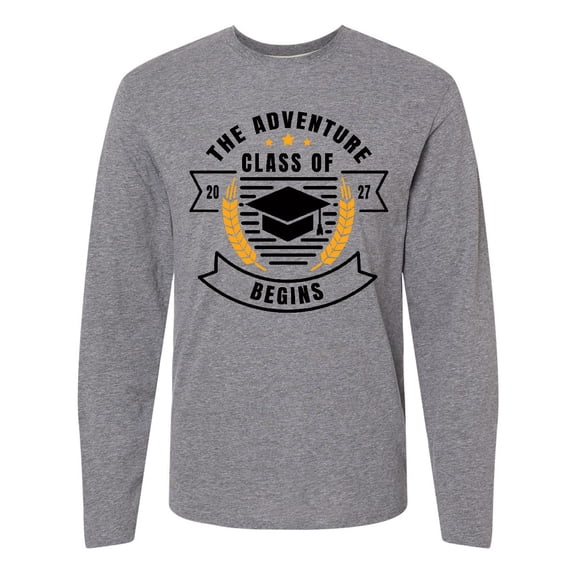 Inktastic Class of 2027 the Adventure Begins with Graduation Cap Long Sleeve T-Shirt