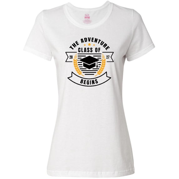 Inktastic Class of 2027 the Adventure Begins with Graduation Cap Women's T-Shirt