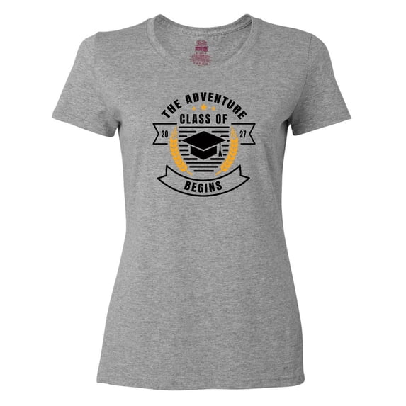 Inktastic Class of 2027 the Adventure Begins with Graduation Cap Women's T-Shirt