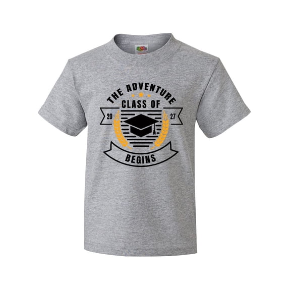 Inktastic Class of 2027 the Adventure Begins with Graduation Cap Youth T-Shirt