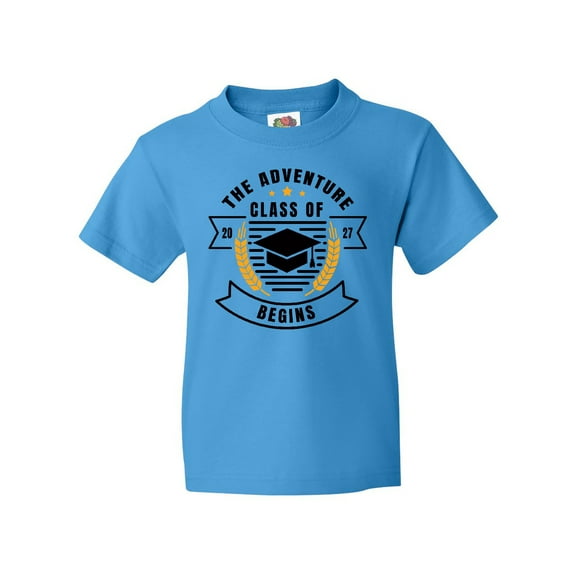 Inktastic Class of 2027 the Adventure Begins with Graduation Cap Youth T-Shirt
