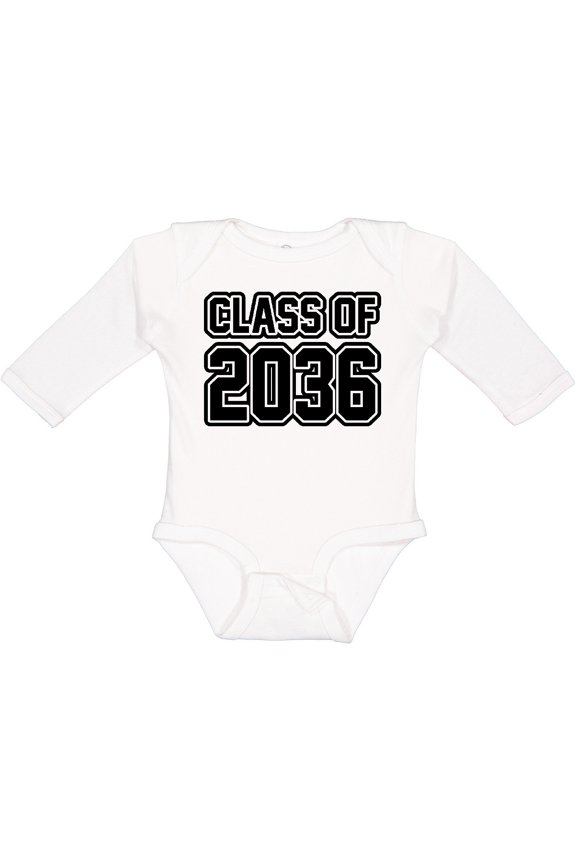 Class of 2036 in Black Outlined Text Boys or Girls Long Sleeve Baby Bodysuit