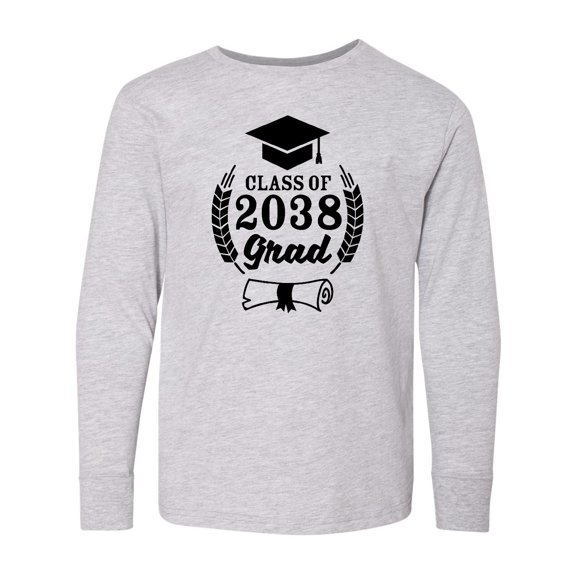 Inktastic Class of 2038 Grad with Diploma and Graduation Cap Long Sleeve Youth T-Shirt