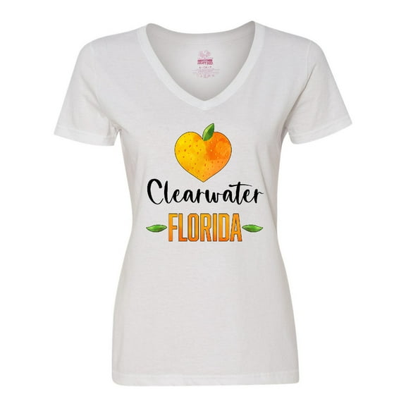 Inktastic Clearwater Florida Orange in Heart Women's V-Neck T-Shirt