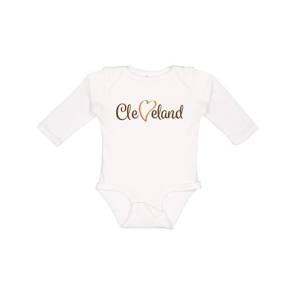 Inktastic Cleveland Heart Cursive Orange Boys or Girls Long Sleeve Baby Bodysuit