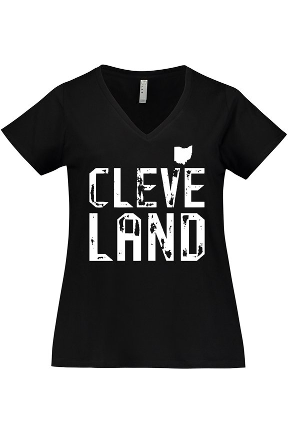 Cleveland, Ohio Distressed Font Women's Plus Size V-Neck T-Shirt