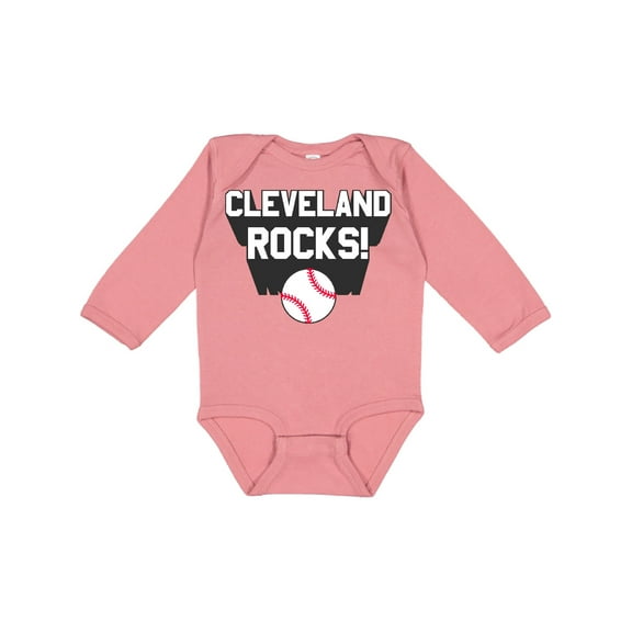 Inktastic Cleveland Rocks with Baseball Boys or Girls Long Sleeve Baby Bodysuit