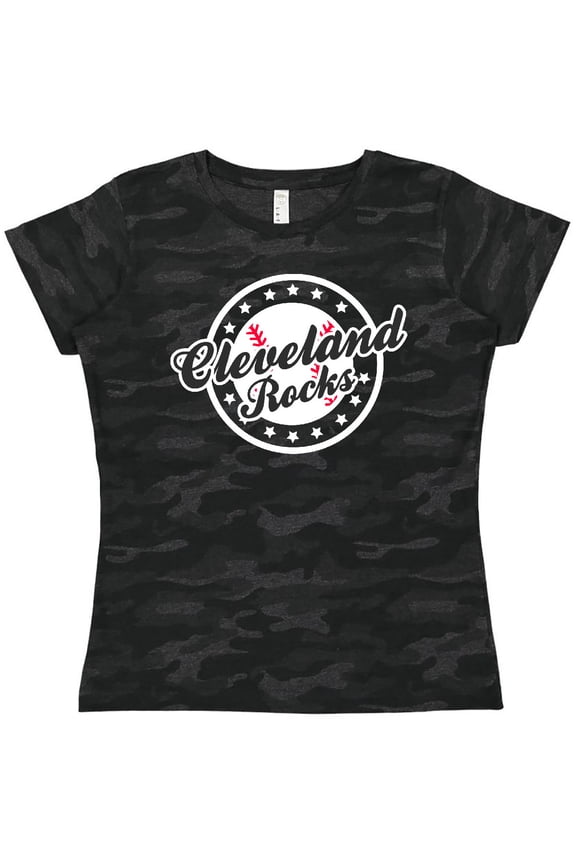 Cleveland Rocks with Baseball in Circle and Stars Inversed Women's T-Shirt