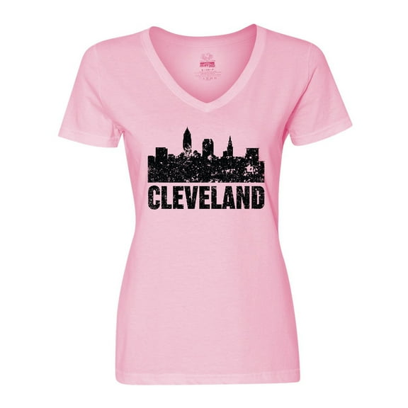 Inktastic Cleveland Skyline Grunge Women's V-Neck T-Shirt