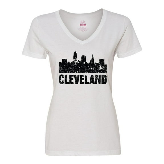 Inktastic Cleveland Skyline Grunge Women's V-Neck T-Shirt