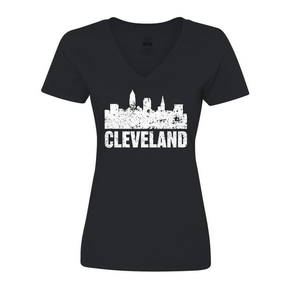 Inktastic Cleveland Skyline Grunge Women's V-Neck T-Shirt
