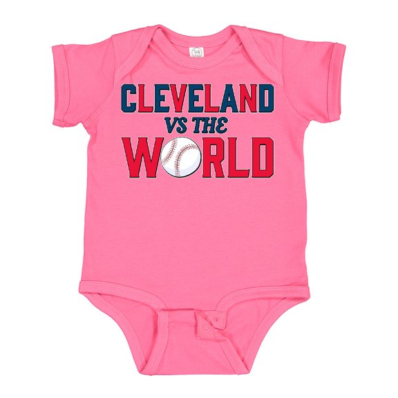 Inktastic Cleveland Vs. the World Blue and Red with Baseball Boys or Girls Baby Bodysuit