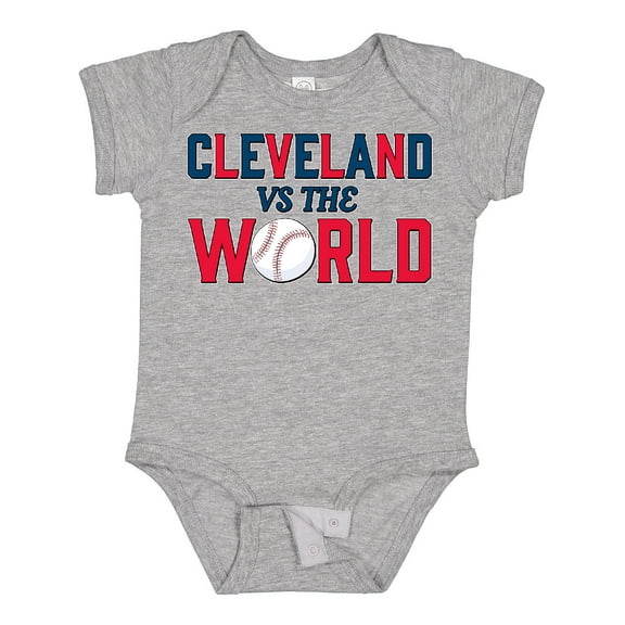 Inktastic Cleveland Vs. the World Blue and Red with Baseball Boys or Girls Baby Bodysuit