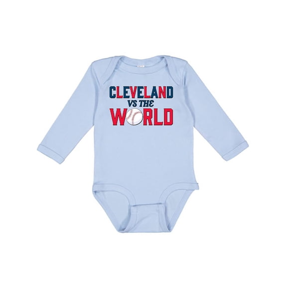 Inktastic Cleveland Vs. the World Blue and Red with Baseball Boys or Girls Long Sleeve Baby Bodysuit
