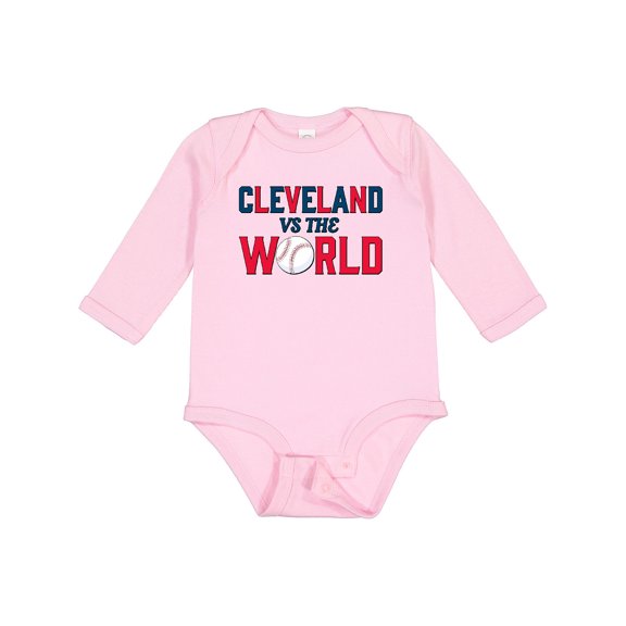 Inktastic Cleveland Vs. the World Blue and Red with Baseball Boys or Girls Long Sleeve Baby Bodysuit