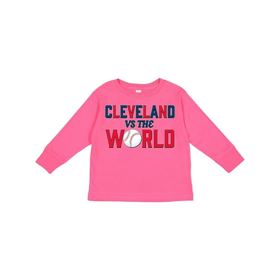 Inktastic Cleveland Vs. the World Blue and Red with Baseball Boys or Girls Long Sleeve Toddler T-Shirt