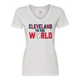 thumbnail image 1 of Inktastic Cleveland Vs. the World blue and red with baseball Women's V-Neck T-Shirt, 1 of 5