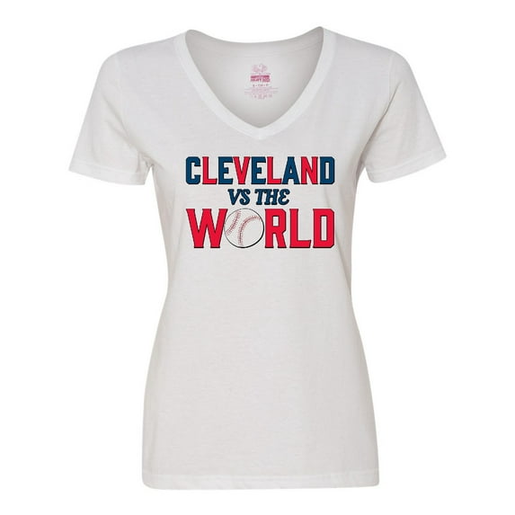 Inktastic Cleveland Vs. the World blue and red with baseball Women's V-Neck T-Shirt