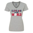 thumbnail image 1 of Inktastic Cleveland Vs. the World blue and red with baseball Women's V-Neck T-Shirt, 1 of 5