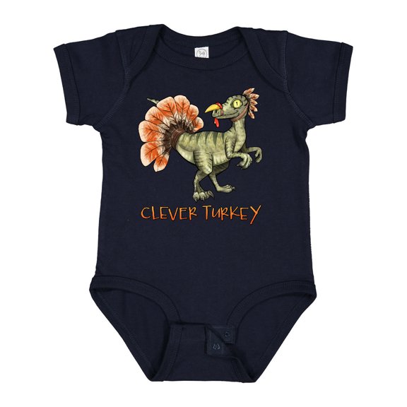Inktastic Clever Turkey Thanksgiving Dinosaur Boys or Girls Baby Bodysuit